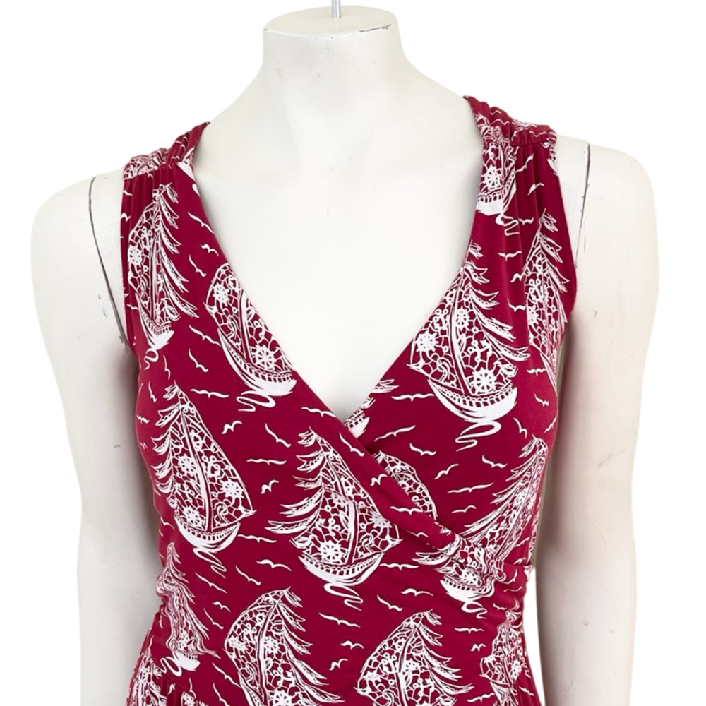 LANDS' END Whimsical Sailboat Print Faux Wrap Jersey Knit Dress SZ 8